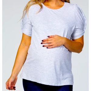 Heather Grey Short Twisted Sleeve Maternity Top